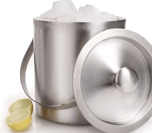 Double-Wall Stainless Steel Insulated Ice Bucket Carrying Handle, Great for Home Bar Matt Design 15cm/ Silver (Pack of 1Pc)